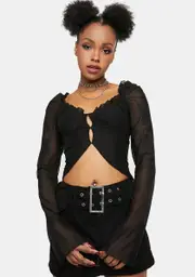 Upbeat Day Sheer Long Sleeve Crop Top