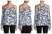 Parker Womens Blue Monet Off Shoulder Ruffled Hem Bell Sleeves Blouse XS $278