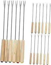 BESTYASH 18pcs Fondue Forks: Stainless Steel Fondue Skewers Forks with Wooden Handle - Heat Resistant Cheese Dipping Sticks for Camping BBQ Parties Gatherings