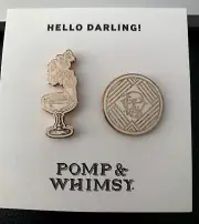 Pomp and Whimsy Gin Liqueur Enamel Pin 2 Set Coupe Flowers Cocktail Glass