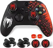 PlayRealm Silicone Skin Cover Sticker x 1 & Extender Grips x 2 for Xbox Series/One Controller Spider Edition Red