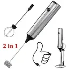 Handheld Electric Milk Frother with Stand, 2 Heads USB Rechargeable 3 Speeds HOT