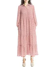 Max Studio 3/4 Sleeve Collar Button Front Tiered Maxi Dress