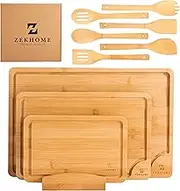 Bamboo Cutting Board Set – Wooden Cutting Board Set with Utensil Set and Stand – Chopping Board Set for Kitchen – Usable for Cheese, Meat, Chicken and Vegetables