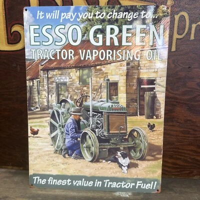 ESSO GREEN Tractor Fuel Tin Sign BRITISH MADE