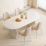 [RUNNUP] Modern Dining Table Stone Top Table Oval Restaurant Table Metal Pedestal for Kitchen Dining Room in White, 55" L x 31.5" W x 29.5" H Without Chairs