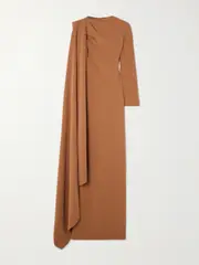 [Solace London] Solace London - Lydia Asymmetric Draped Crepe Gown - Brown - UK 4 UK 4 Brown