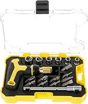 18Pcs T Handle Ratchet Wrench and Screwdriver Set Chrome Vanadium Steel T Type Ratchet Driver Set with Sockets and Bits for Repair Household(yellow)