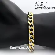 7.5-11"MEN Stainless Steel 9mm Silver/Gold Plated Cuban Curb Chain Bracelet*B140