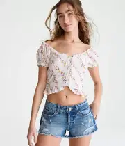 Aeropostle Floral Tie-Front Ruffled Crop Top M NWT