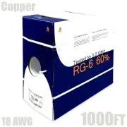 1000FT RG6/U Dual Shielded Coax Coaxial Cable Bare Copper Wire 18AWG White