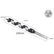 Auger Drill Bit Wood Hex Shank 22mm Cut Dia Steel Electric Bench Drill 230mm
