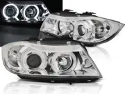 For BMW E90 E91 Headlight 2005-08 Sedan Touring Angel Eyes CCFL Chrom LHD