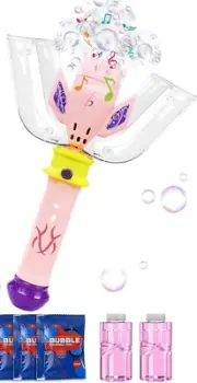 Bubble Wand LED Light & Sound Bubble Machine for Kids with 3 AAA Batteries