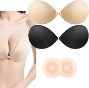 [ANGELEMM] Sticky Bra Push Up - Invisible Stick on Push Up Bra for Women, 2 Pack Silicone Adhesive Bra Push Up, Reusable Backless Strapless Bras for Party Wedding Dress