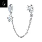 Genuine Sterling Silver 925 Turtle And Starfish Opal Safety Chain Bead Charm
