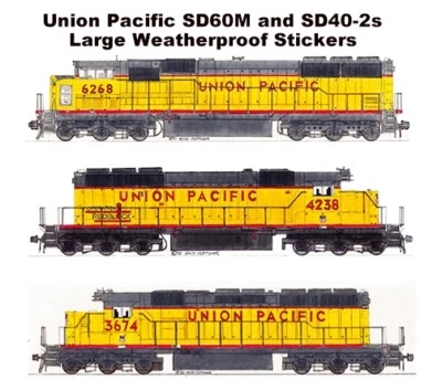 Union Pacific SD60M and SD40-2s 3 Large 2.5"x9-10" Stickers Andy Fletcher