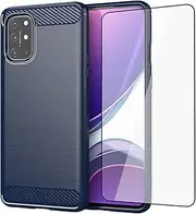 [Asuwish] Phone Case for OnePlus 8T OnePlus8T Plus 9R 5G with Screen Protector Cover and Slim Soft TPU Cell One Plus8T5G On + 1 Plus 8Tplus 1plus 8T+ One+ T8 1+ 1+8T Pro G5 Women Men Carbon Fiber Blue