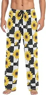 [AIXIWAWA] Mens Pajama Pants-Sunflower Checkered, Soft Sleep Lounge Pajamas Bottoms with Pockets Drawstring S