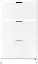 Freestanding Modern Shoe Cabinet with Flip Doors and Drawers, Freestanding Steel Shoe Rack for Entryway - White Shoe Cupboard
