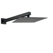 Matt Black Square Rainfall Shower Head & 400mm Brass Straight Wall Mount Arm Set