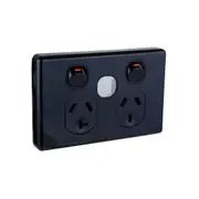 Clipsal Classic C2000 Series Switched Socket Twin Extra Switch Apertureture - C2025XUA-BK