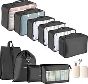 Packing Cubes for Suitcase - COSANSYS 11 PCS Packing Cubes Travel Luggage Organizers Bag Waterproof Travel Essentials Bag Clothes Shoes Storage Bags（Black）