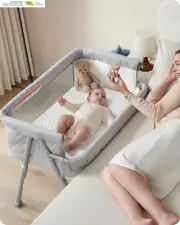 Baby Crib for Newborn, Baby Bassinets Bedside Sleeper with 4 Auto-Lock & Adjust