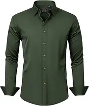 [J.VER] Men's Dress Shirts Solid Long Sleeve Stretch Wrinkle-Free Formal Shirt Business Casual Button Down Shirts, Army Green, XX-Large