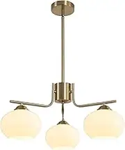 KCO Lighting Mid Century Modern Globe Pendant Light 3-Light Milk Glass Chandelier Gold Sputnik Chandelier Light Fixture Brushed Brass Pendant Lighting for Kitchen Island (3-Light)