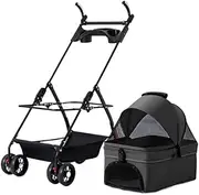 Pet Stroller Dog Stroller Removable Pet Stroller with 4 Wheels Folding Dog Stroller with Storage Basket Cat Stroller for Medium Small Dogs Cat Stroller Dog Strollers(Size:Black)