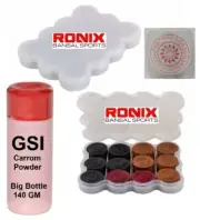 Premium Ronix Carrom Board Coins 24 pack Box + 1 Striker + 140g Carrom Powder B