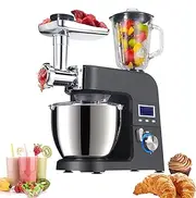 7 in 1 Stand Mixer 1.5L Blender 6L Mixing Bowl Meat Grinder Dough Hook Juice Blender 1500W Food Mixer with Electronic Display, Whisk, Beater, Sausage, for Baking