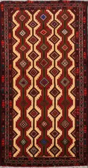 Peach Geometric Balouch Afghan Accent Rug Handmade Wool Cultural Heritage 3x6 ft