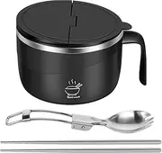 SAEHAEYEE Microwave Ramen Cooker, Stainless Steel Microwave Soup Bowl Filterable Ramen Noodle Bowls Large Capacity Noodle Bowl Time Saving Ramen Cooker Kits Suitable for Home(black,1200ML)