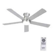 52" Flush Mount Ceiling Fans with Lights and Remote Control, Brushed Silver