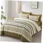 Khaki Boho Comforter Set King Size Bohemian Striped 7 Pieces Bed in a Bag