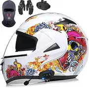Bluetooth Flip Up Motorbike Helmet ECE Approved Full Face Motorcycle Helmet with Dual Anti-Fog Visors