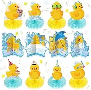 Teling 12 Pcs 6 Inch Rubber Duck Honeycomb Centerpieces Birthday Party Decorations for Kids Rubber Ducky Theme Table Decoration Rubber Duck Table Centerpieces for Birthday Baby Shower Party Supplies