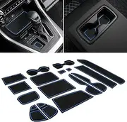 REMOCH for Toyota RAV4 Accessories 2025 2024 2023 2022 2021 2020 2019 and 2021-2025 RAV4 Prime Custom Fit Cup Holder Center Console and Door Pockets Mat Pad (17Pcs Set, Blue Trim)