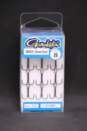 Gamakatsu 47406 Round Bend NS Black Treble Hooks - Size 8 - Pack of 12