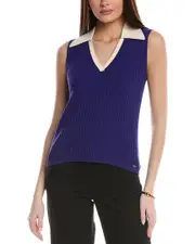 St. John Textured Rib Knit Collar Shell
