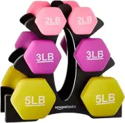 Amazon Basics Neoprene Dumbbell Hand Weights -Rack with 3 Pairs (2, 3 and 5 lbs)