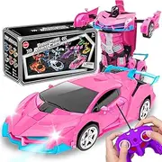 Rc Cars - Remote Control Car for Girls & Boys,2.4Ghz Pink Transform RC Car Robot Deformation Car Toy with One Button Transformation & 360 Speed Drifting 1:18 Scale