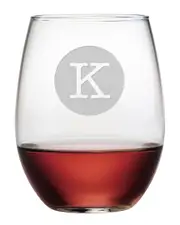 Susquehanna Glass Monogrammed Set of 4 Typewriter Stemless Wine Glasses, (A-Z) NoColor