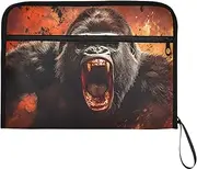 YMXFXP Gorilla Howling Red Expandable Filing Folder, 13-Pocket Funny Cute Design with Sticky Labels, A4 Letter Size Document Organizer for Office, School, Boys, Girls