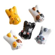 5PCS Cute Kitten Ceramic Chopstick Holder Set Cat Chopsticks Rack Pen Rest Craft