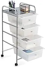 OFFICEJOY 4 Drawer Rolling Storage Cart, Multipurpose Mobile Utility Cart w/Universal Wheels & Plastic Drawers, Drawer Organizer Cart for Classroom, Office, School, Home