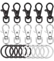 10 Sets Swivel Clasps Lanyard Snap Hook and Flat Key Rings Metal Hook Black Silv