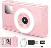 Vintage Digital Camera Kids 64GB Card, Compact Camera Children's Camera Digital Camera Mini Retro Photos Small for Children, Teenagers, Beginners, 4K FHD 48MP, Light Filling
